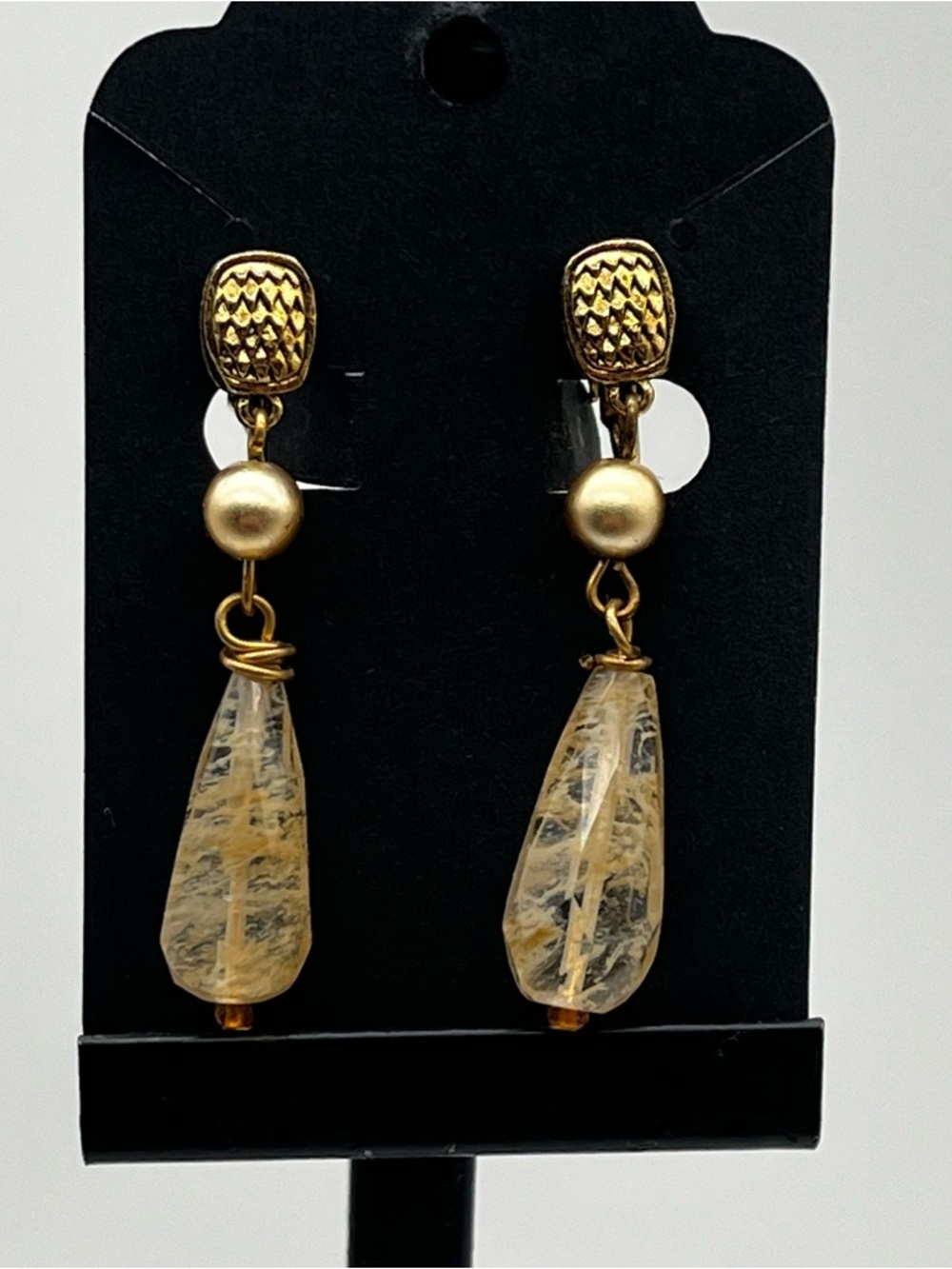 Vintage Gold-Tone Clip-On Earrings Citrine-Style Drop - Unbranded Dangle Light